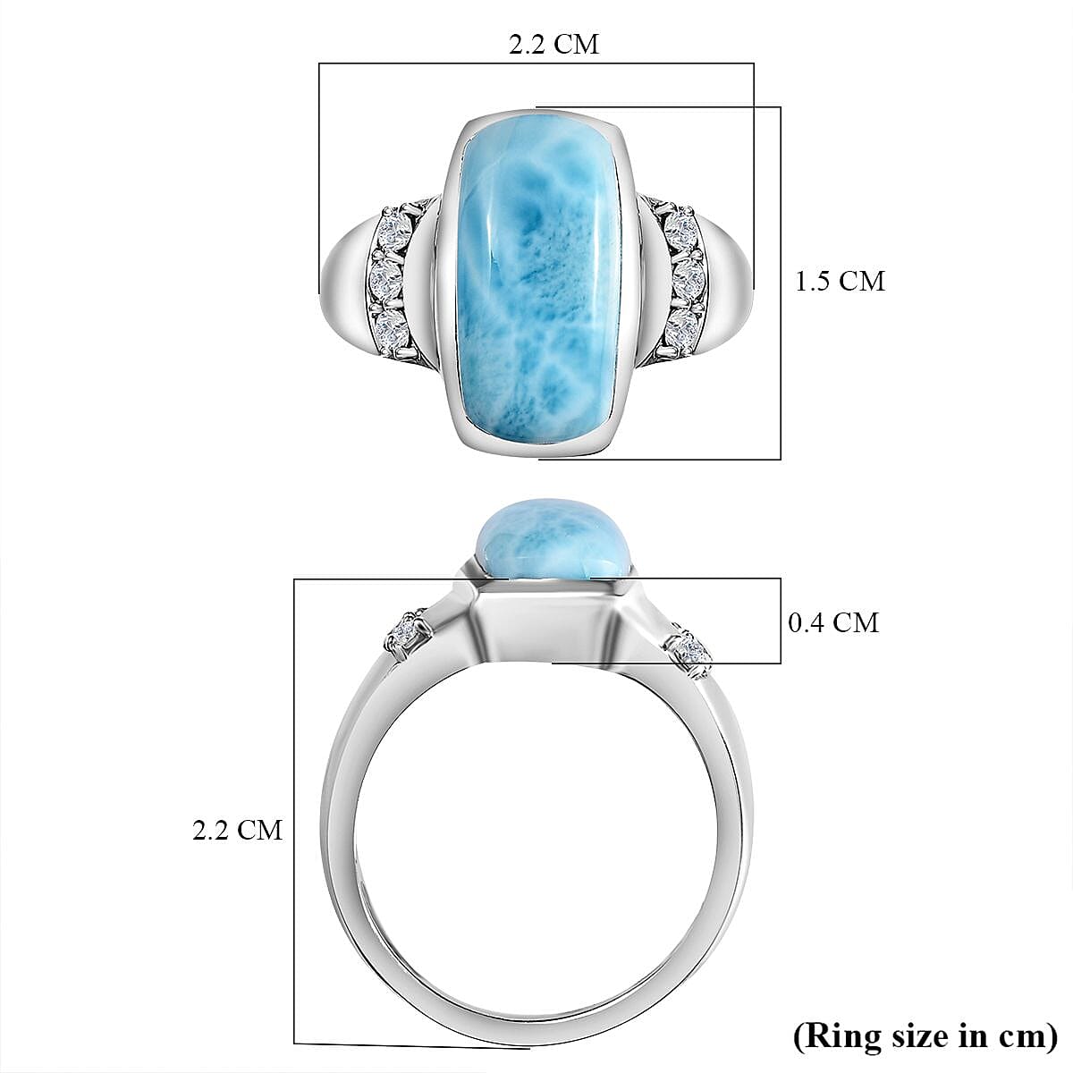 Larimar and Natural Zircon Ring in Platinum Overlay Sterling Silver 4.90 Ct. 7601848 5