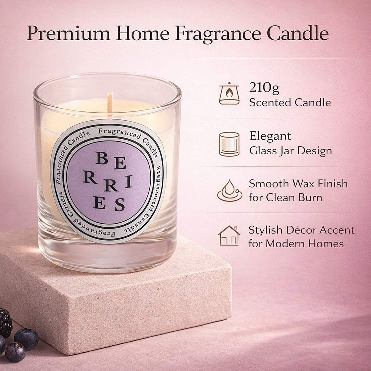 Laurelle Devine Scents- Premium Scented Candles - Berries (210g) 7692588 2