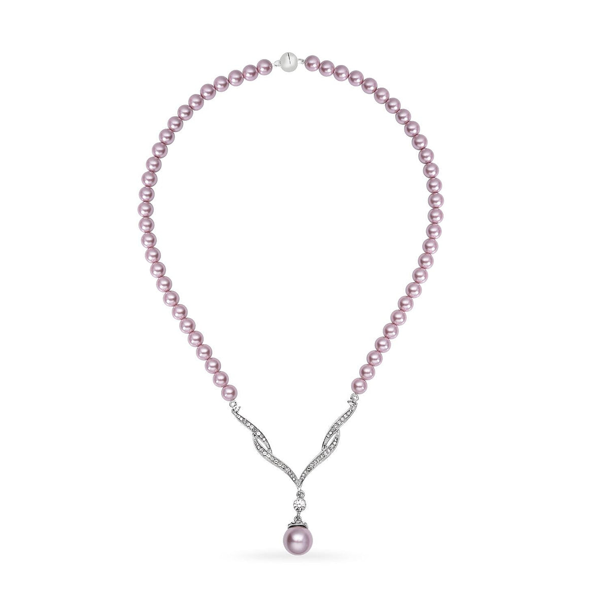 Lavender Color Shell Pearl and White Crystal Necklace 7196302 0