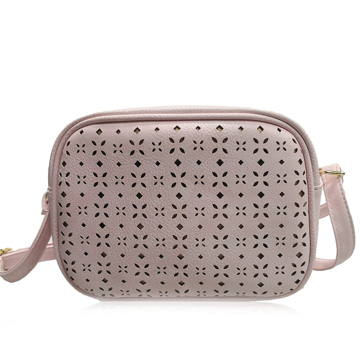 Lazer Cut Crossbody Bag with Shoulder Strap - Pink 7166090 1