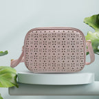 Lazer Cut Crossbody Bag with Shoulder Strap - Pink