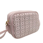 Lazer Cut Crossbody Bag with Shoulder Strap - Pink