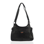 Le Monde Genuine Leather Ladies Tote Bag with Side Pocket & Handle Drop - Black