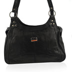 Le Monde Genuine Leather Ladies Tote Bag with Side Pocket & Handle Drop - Black