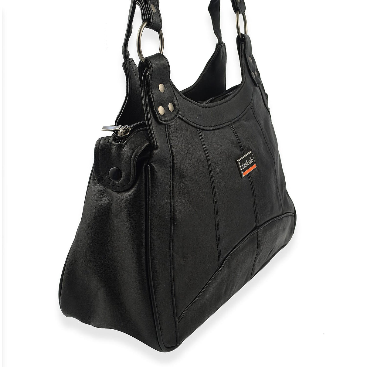 Le Monde Genuine Leather Ladies Tote Bag with Side Pocket &amp; Handle Drop - Black 7670830 4