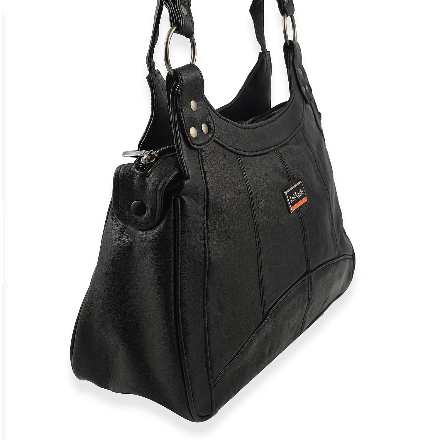 Le Monde Genuine Leather Ladies Tote Bag with Side Pocket &amp; Handle Drop - Black 7670830 4