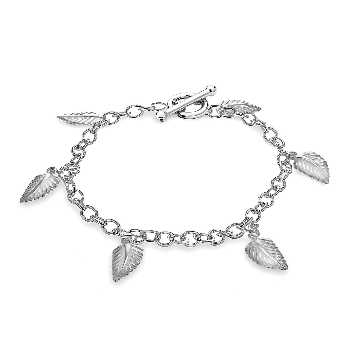 Sterling Silver Leaf Charm Belcher Chain T Bar Bracelet 7.5 Inch 7314887 0