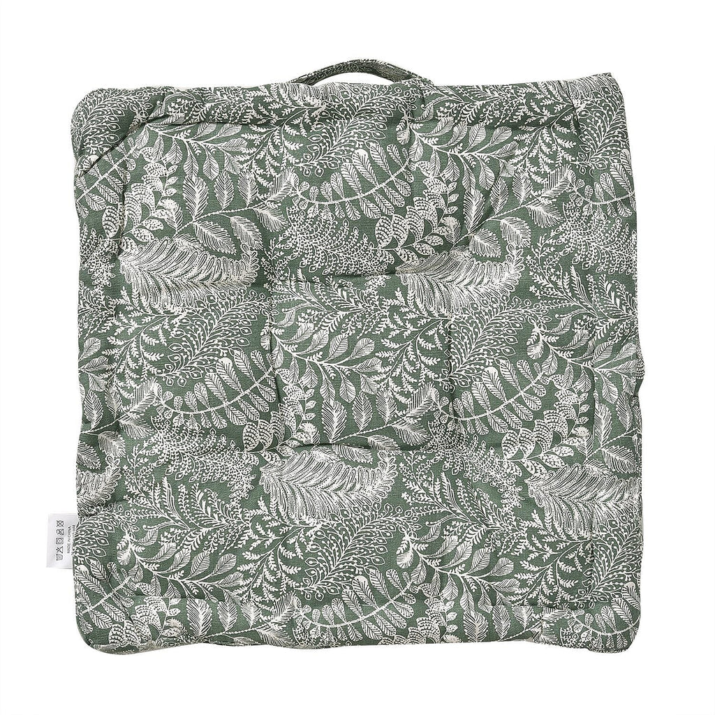 Stylish Leaf Pattern Square Floor Cushion (Size 40 cm) - Olive