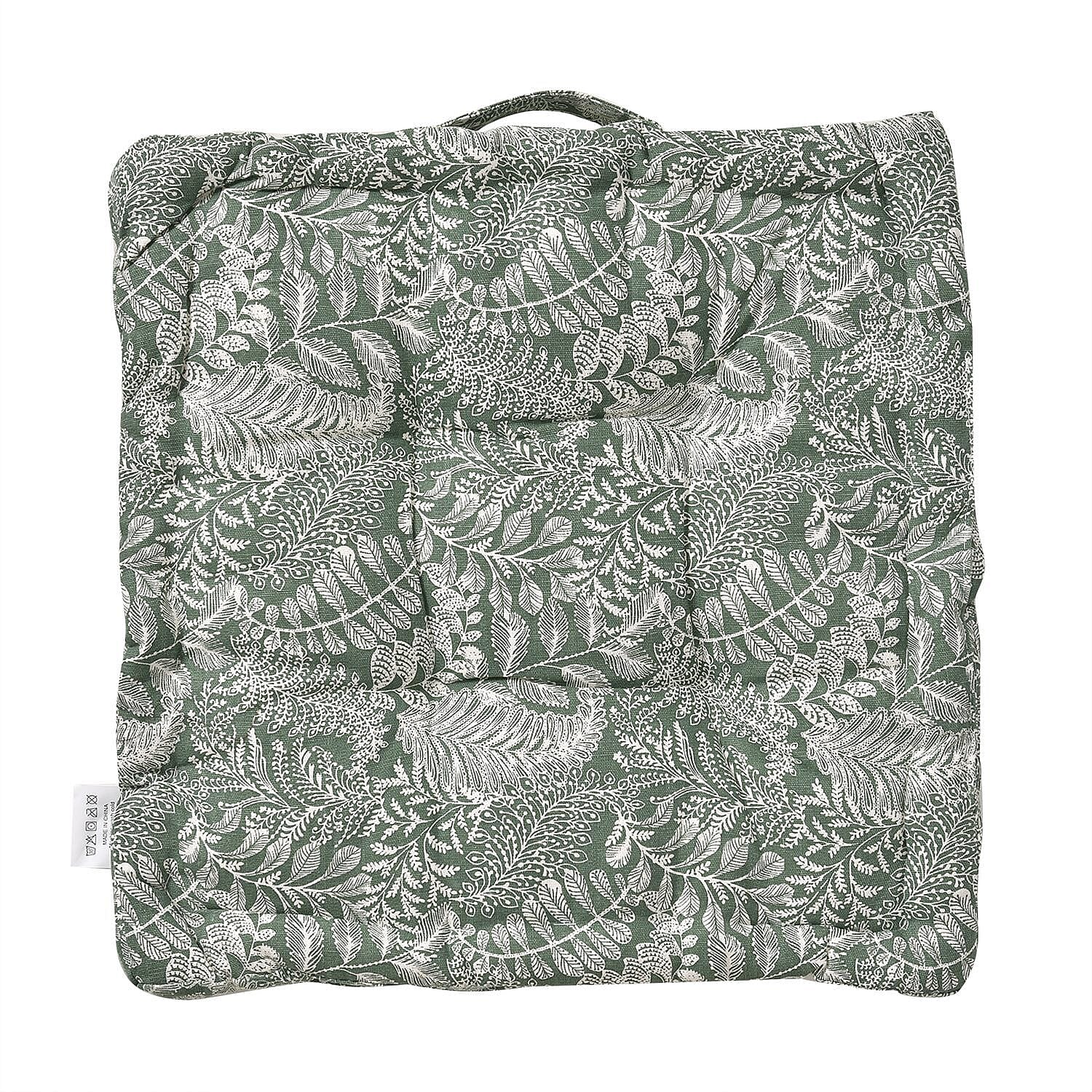 Stylish Leaf Pattern Square Floor Cushion (Size 40 cm) - Olive 7247663 0