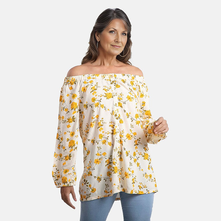 Leaf Pattern Off Shoulder Women's Top 6512502 1