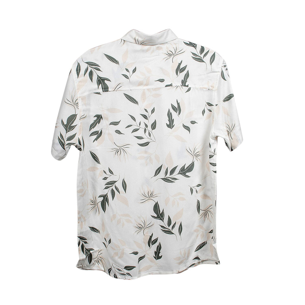 Leaf Print Half Sleeves Mens Shirt (Size S) - White