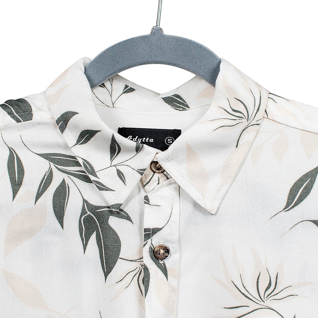 Leaf Print Half Sleeves Mens Shirt (Size S) - White