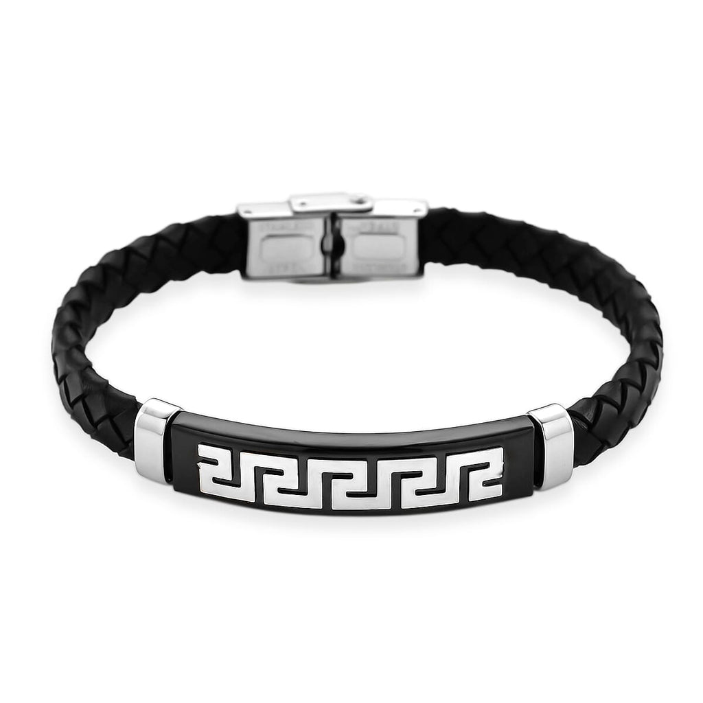 Leather Greek Key Bracelet (Size - 8)