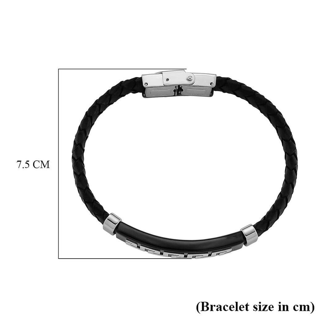 Leather Greek Key Bracelet (Size - 8)