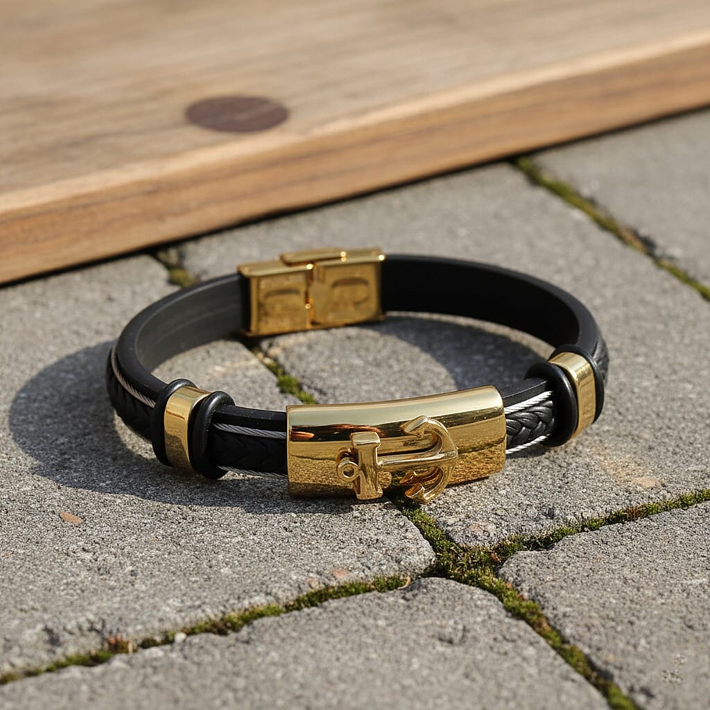 Leather Bracelet (Size - 8) in Yellow Gold Plated 8250150 4
