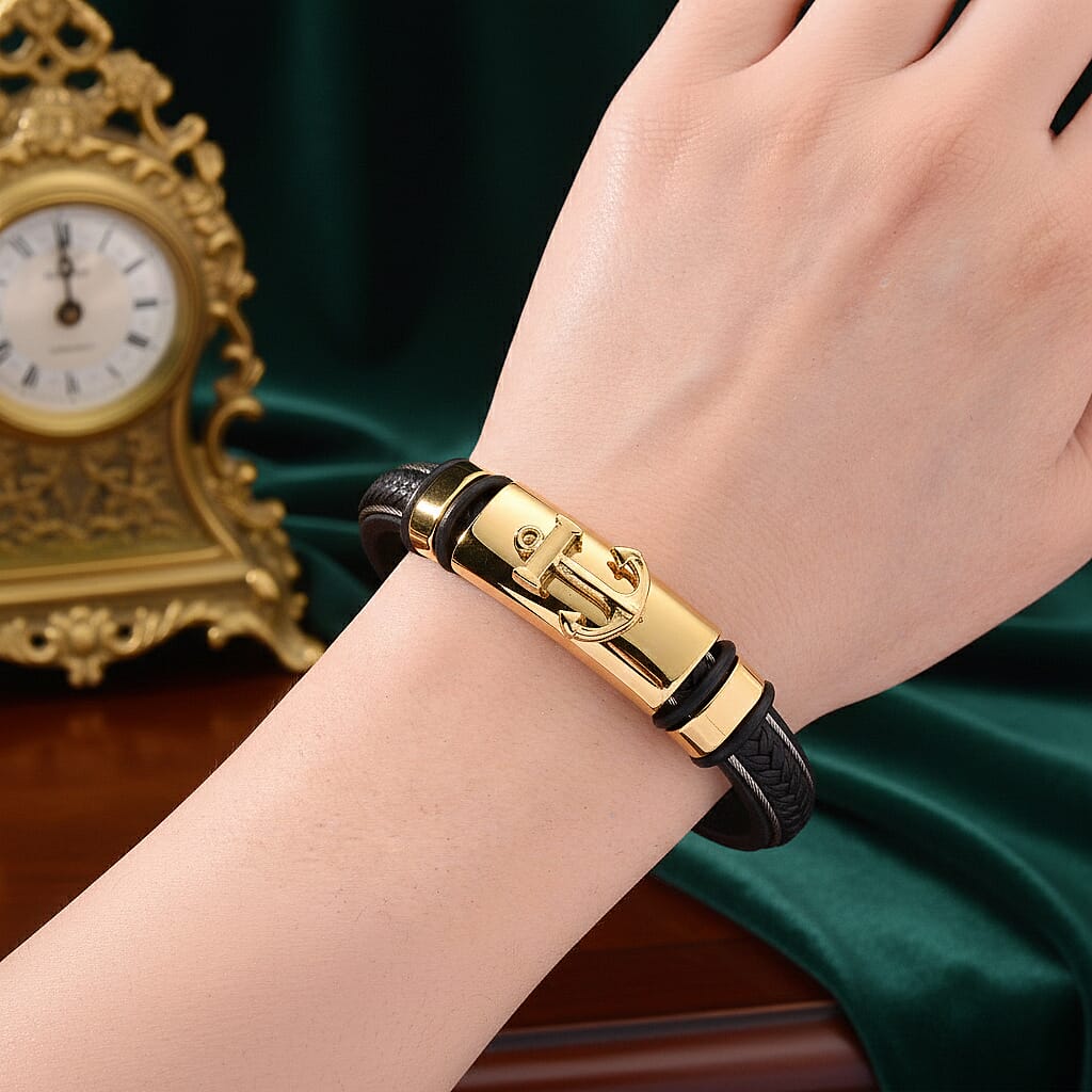 Leather Bracelet (Size - 8) in Yellow Gold Plated 8250150 6