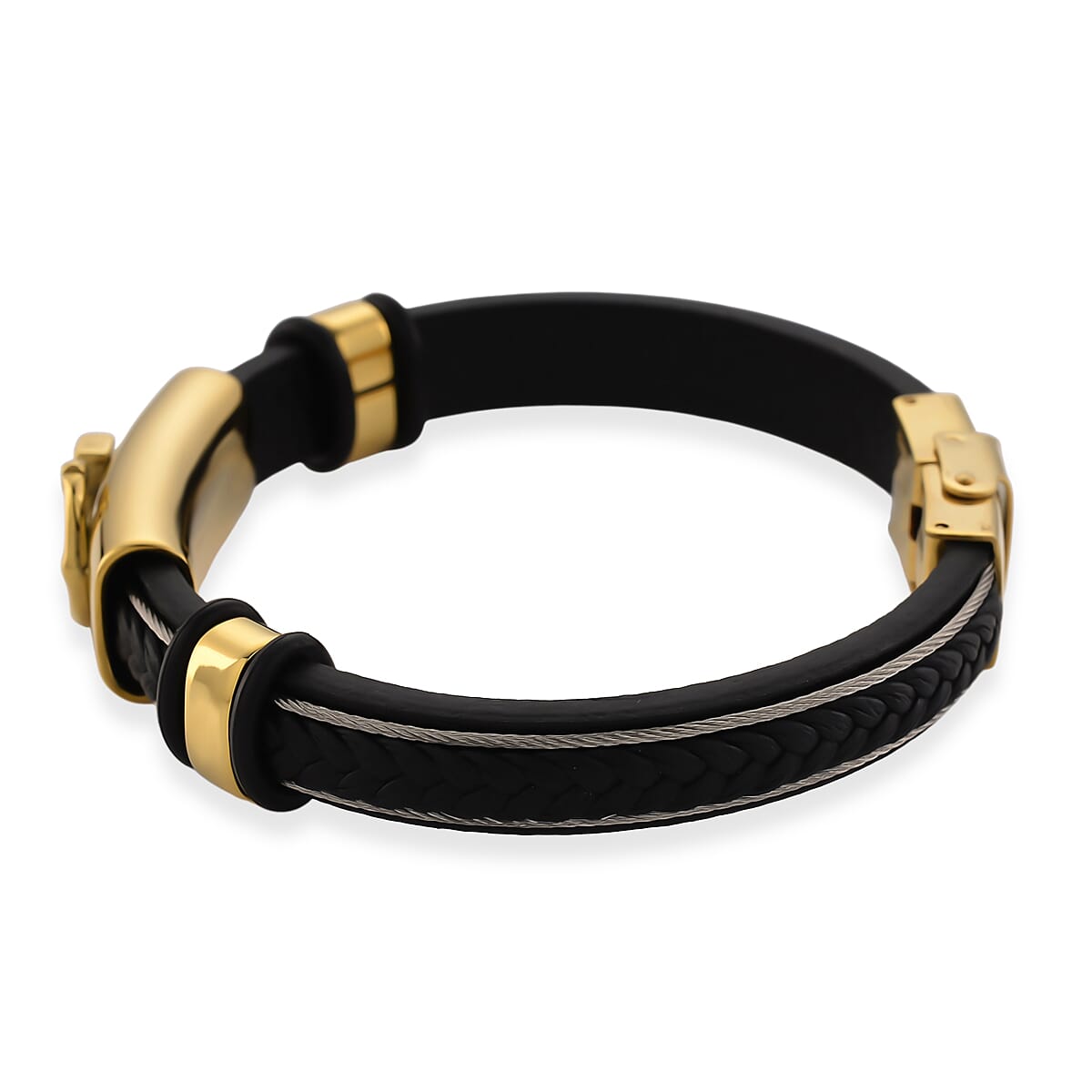 Leather Bracelet (Size - 8) in Yellow Gold Plated 8250150 10