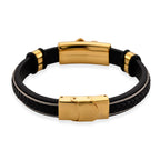 Leather Bracelet (Size - 8) in Yellow Gold Plated
