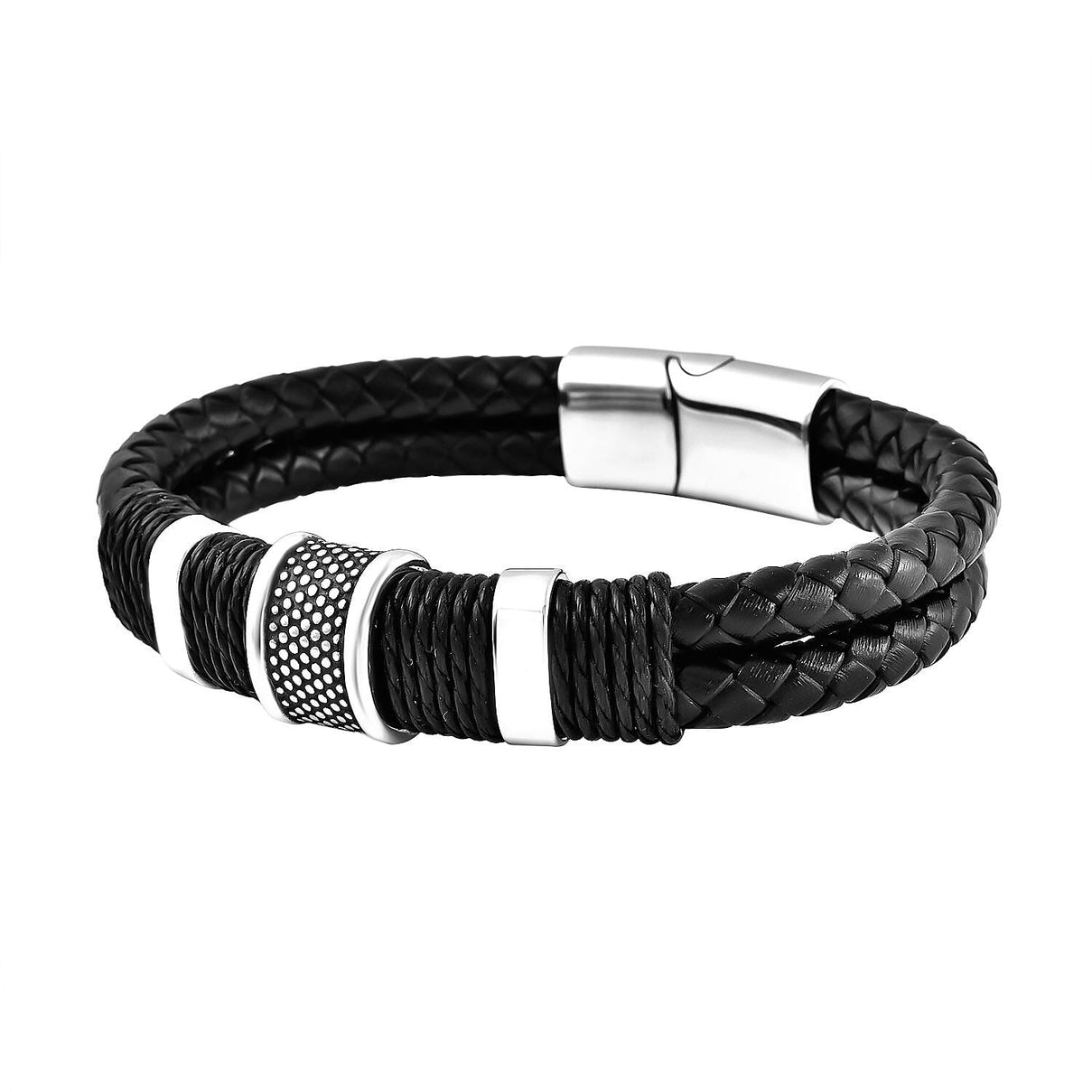 Leather Bracelet (Size - 8.5) in Stainless Steel With Black Oxidised 6339599 4