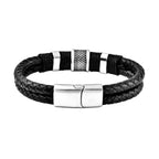 Leather Bracelet (Size - 8.5) in Stainless Steel With Black Oxidised