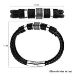 Leather Bracelet (Size - 8.5) in Stainless Steel With Black Oxidised