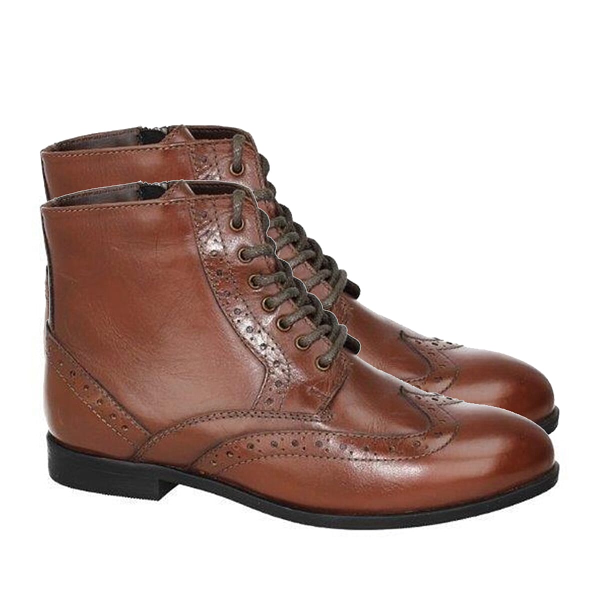 Leather Collection Ladies Brogue Lace-Up Detail Boots (Size 3) - Tan 8361743 0