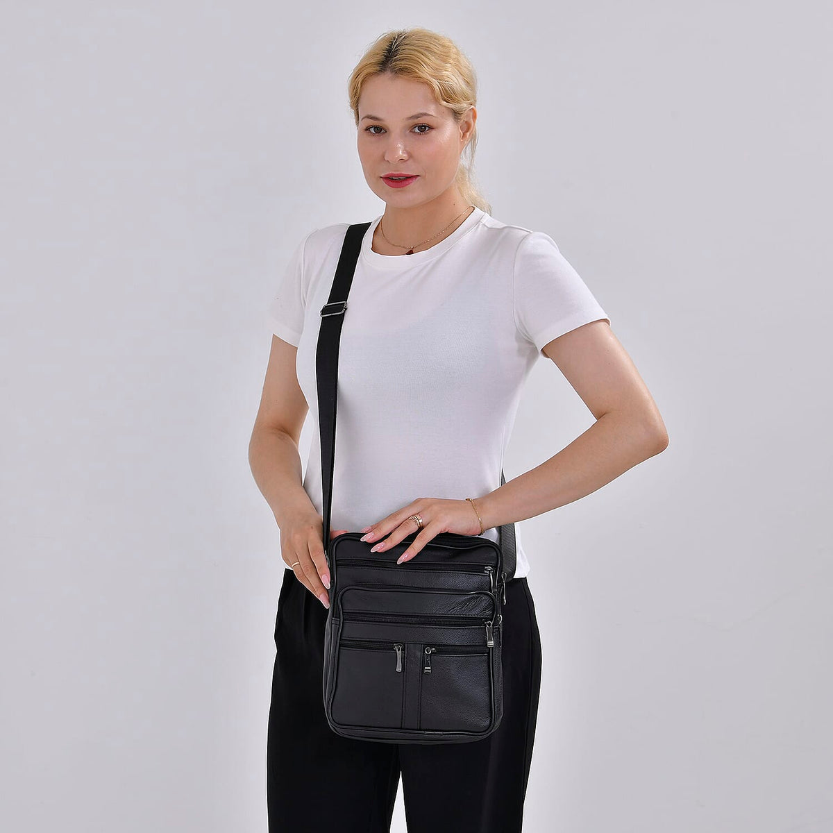 Leather Croc Emobossed Crossbody Bag (Size 23x10x28 cm) - Black &amp; Black 7702860 1