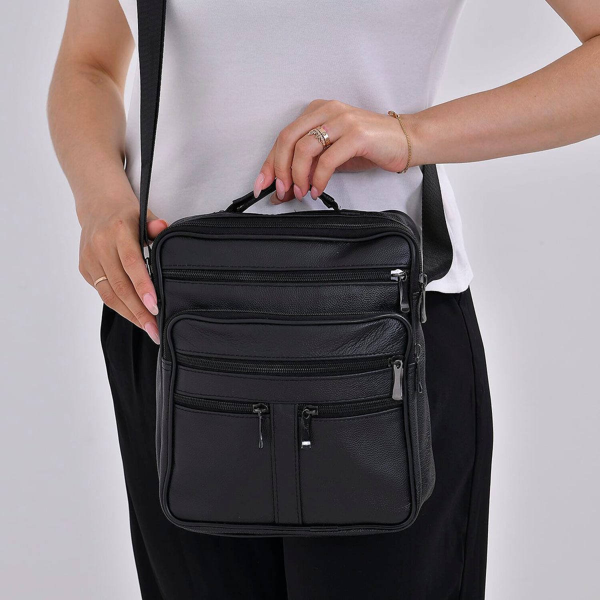 Leather Croc Emobossed Crossbody Bag (Size 23x10x28 cm) - Black &amp; Black 7702860 2
