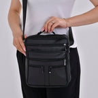 Leather Croc Emobossed Crossbody Bag (Size 23x10x28 cm) - Black & Black