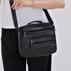 Leather Croc Emobossed Crossbody Bag (Size 23x10x28 cm) - Black & Black