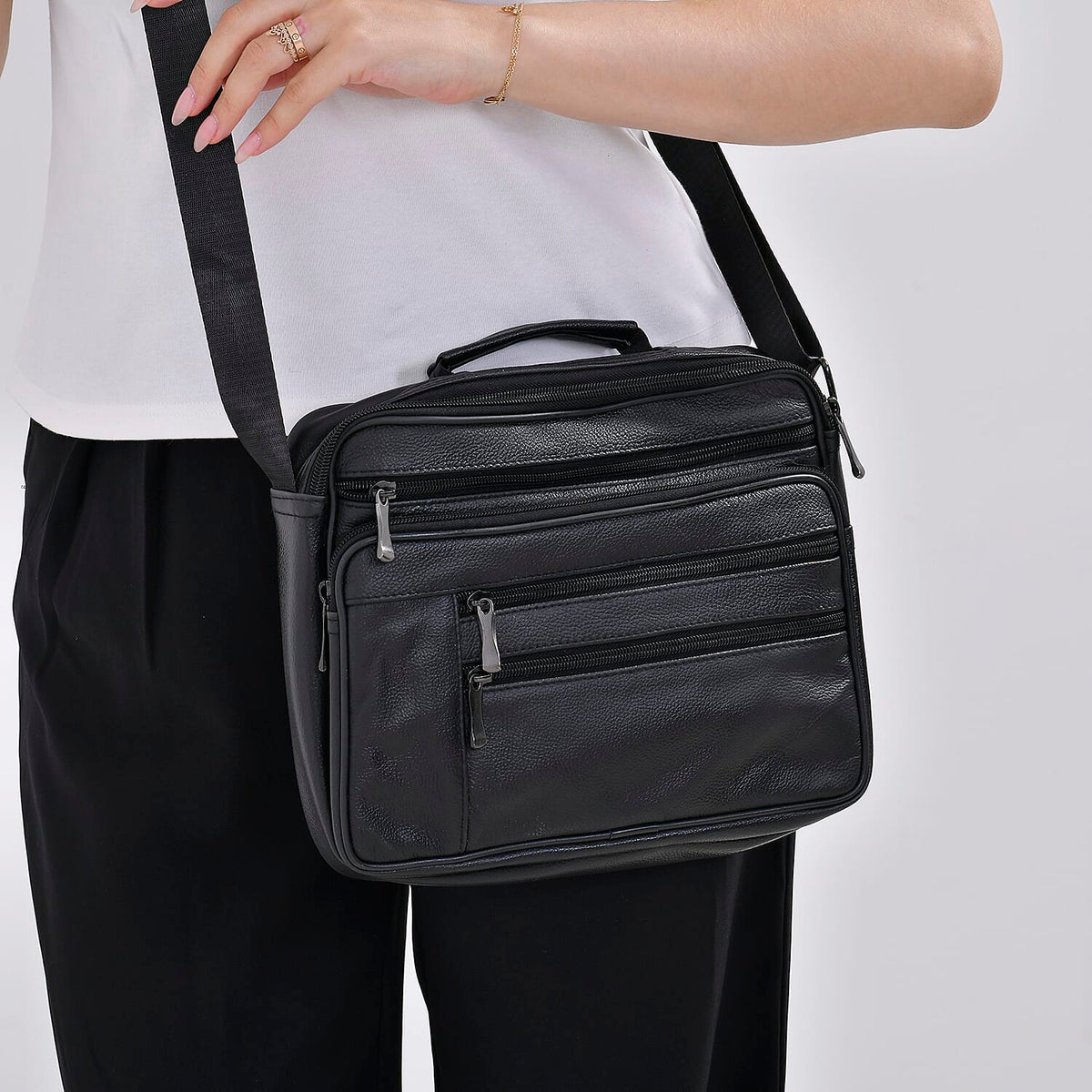 Leather Croc Emobossed Crossbody Bag (Size 23x10x28 cm) - Black &amp; Black 7702873 2