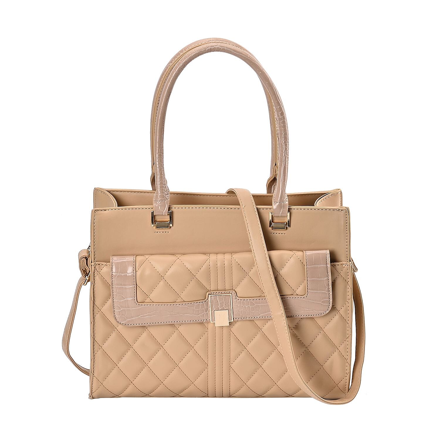 CloseOut- Checker Pattern Crossbody Bag With Font Pocket &amp; Handle Drop - Beige 7567695 0