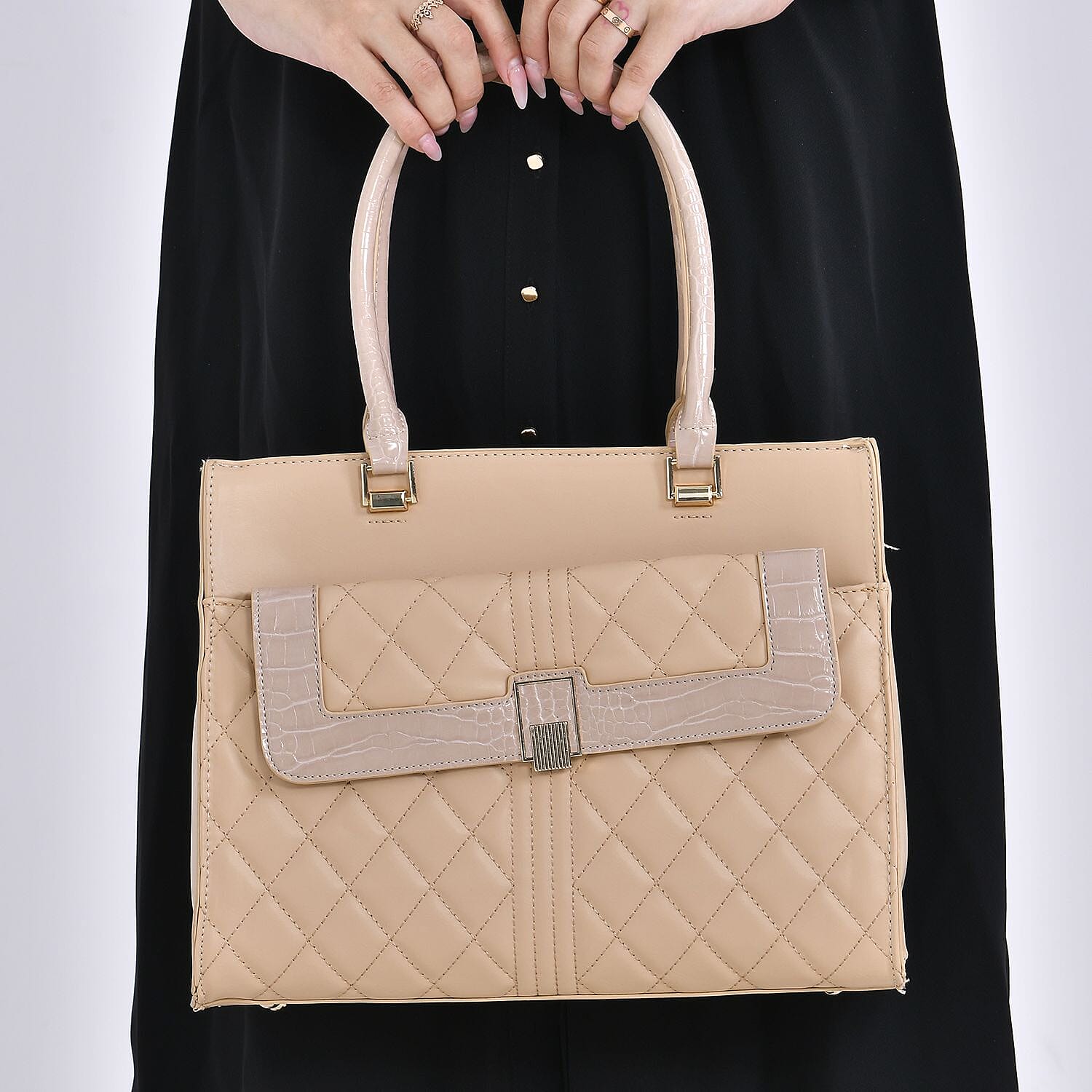 CloseOut- Checker Pattern Crossbody Bag With Font Pocket &amp; Handle Drop - Beige 7567695 3