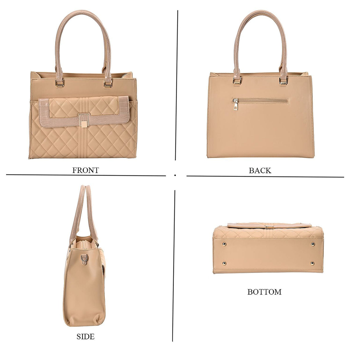 CloseOut- Checker Pattern Crossbody Bag With Font Pocket &amp; Handle Drop - Beige 7567695 4
