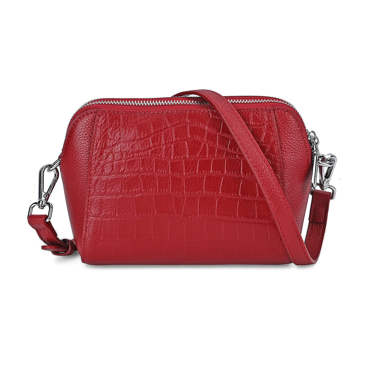 100% Genuine Leather Croco Embossed Crossbody Bag (Size 18x8x14 cm) - Burgundy 7781007 0