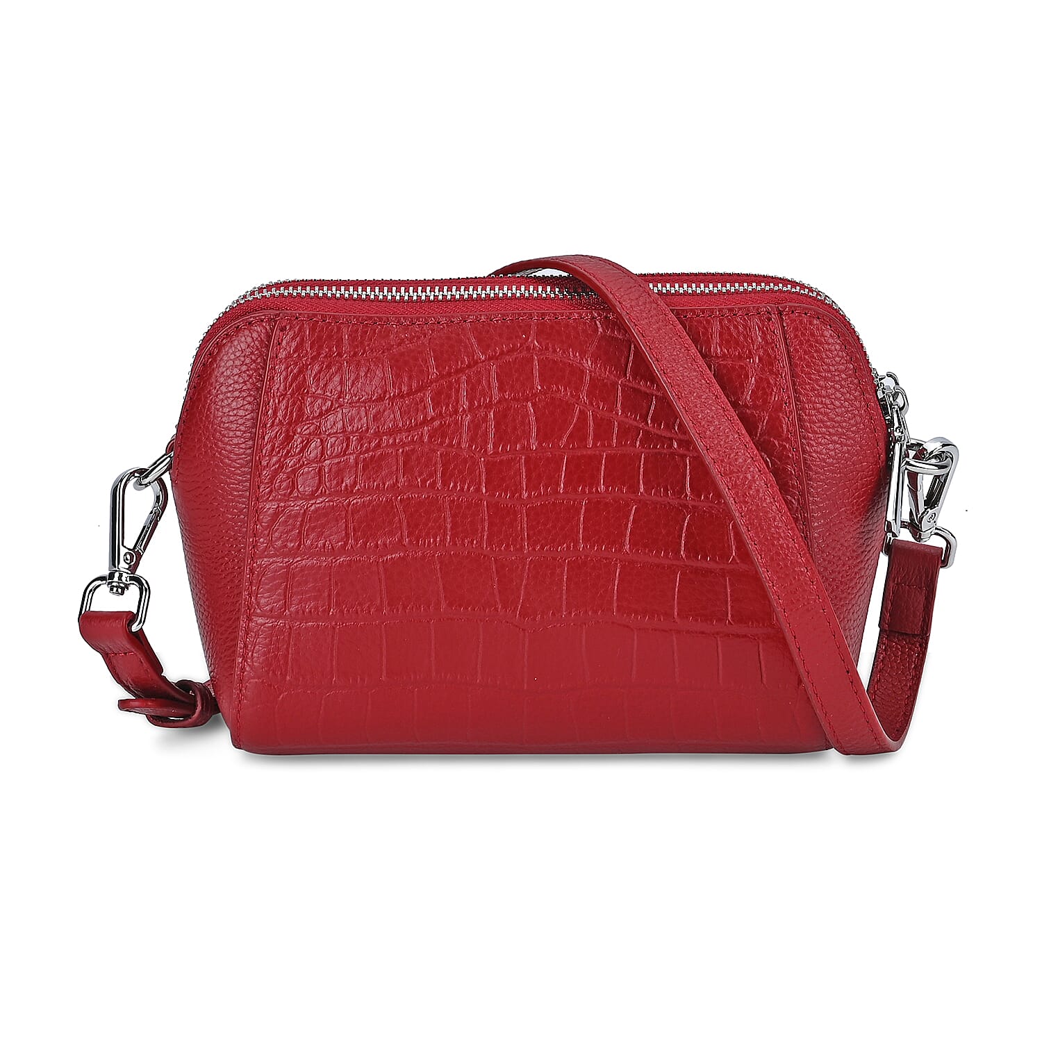 100% Genuine Leather Croco Embossed Crossbody Bag (Size 18x8x14 cm) - Burgundy 7781007 0