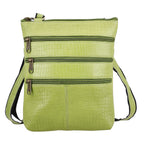 100% Genuine Leather Croco Embossed Crossbody Bag With Shoulder Strap - Green