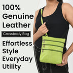 100% Genuine Leather Croco Embossed Crossbody Bag With Shoulder Strap - Green