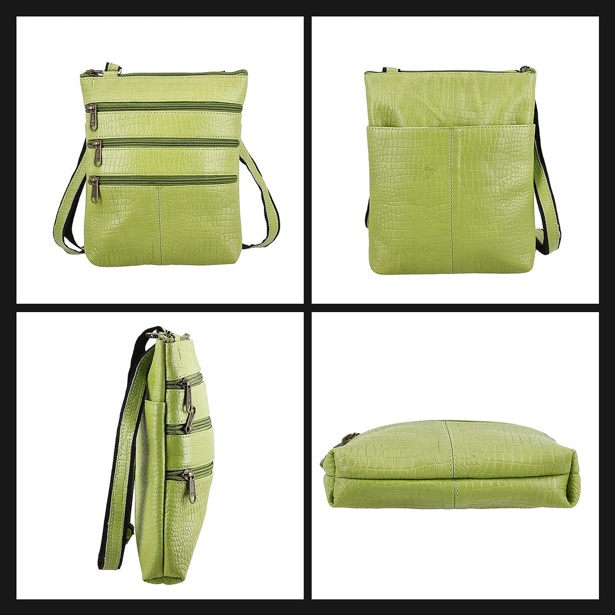 100% Genuine Leather Croco Embossed Crossbody Bag With Shoulder Strap - Green V32637488 7