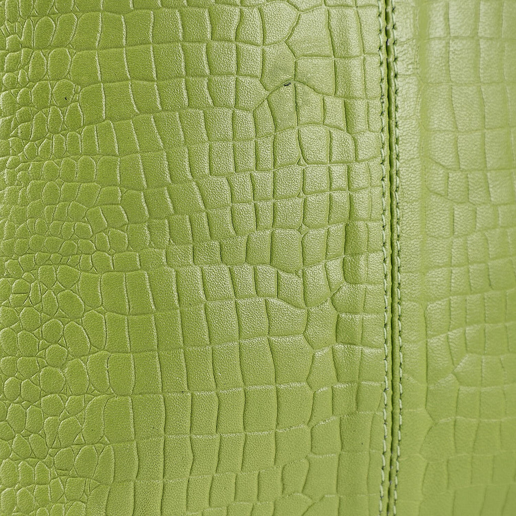 100% Genuine Leather Croco Embossed Crossbody Bag With Shoulder Strap - Green