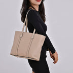 Leather Croco Embossed Tote Bag (Size 38x12x27 cm) - Apricot & Black