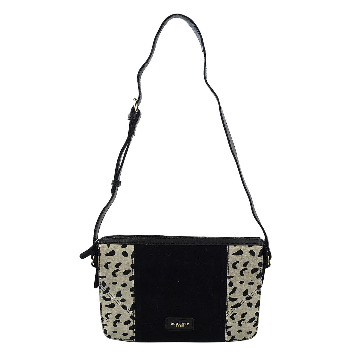 Closeout - Ecotorie Genuine Leather Leopard Printed Crossbody Bag With Shoulder Strap - Black 7626133 0
