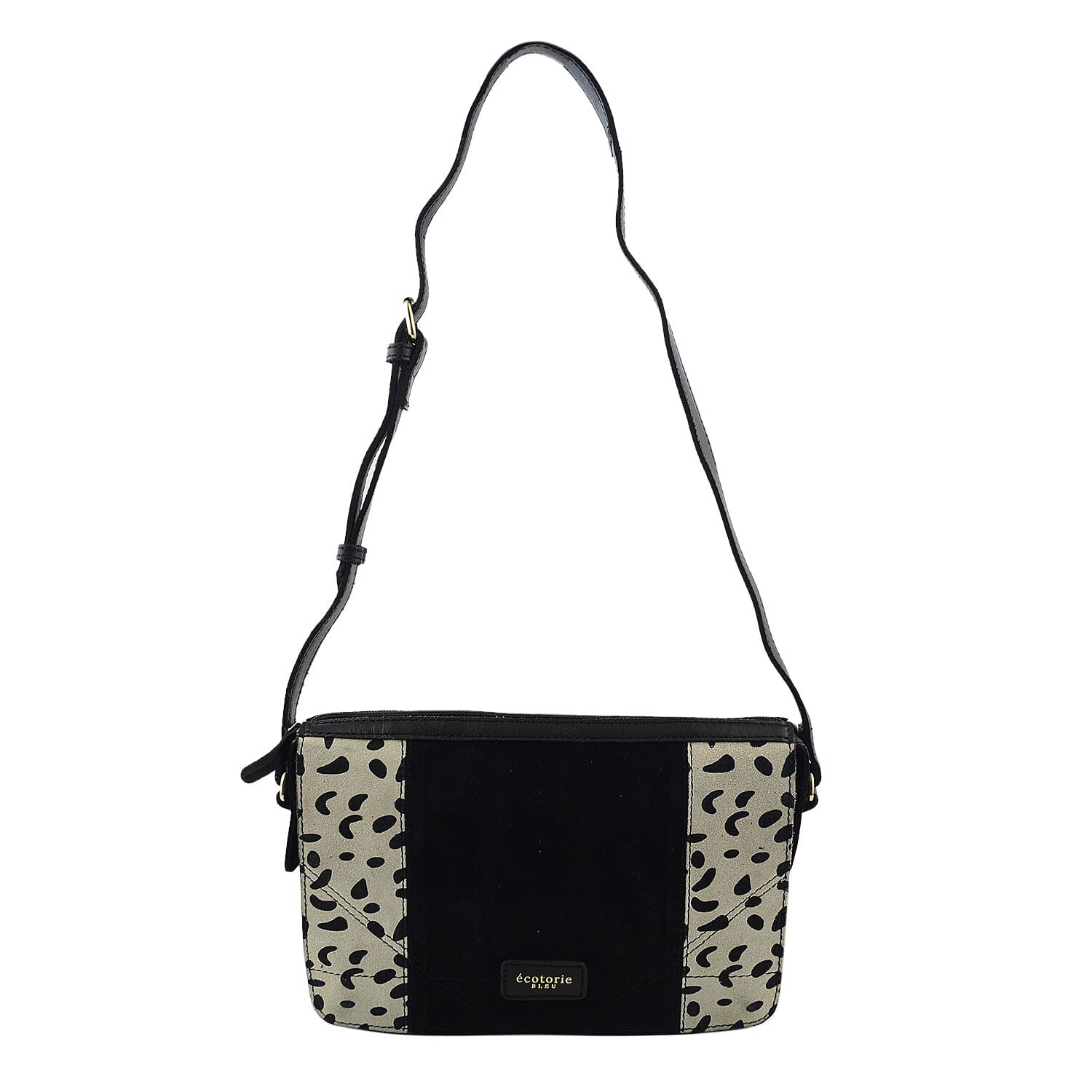 Closeout - Ecotorie Genuine Leather Leopard Printed Crossbody Bag With Shoulder Strap - Black 7626133 0