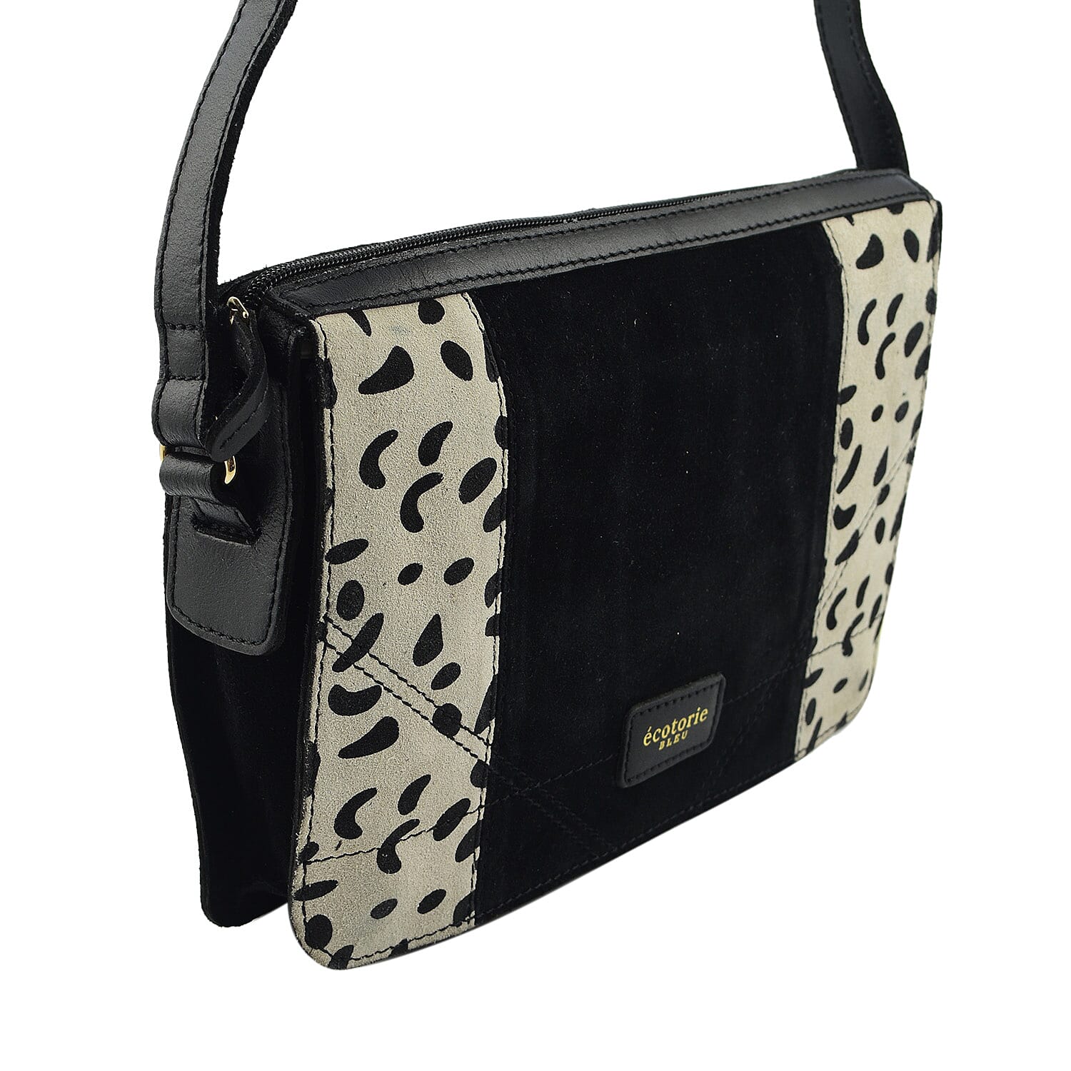 Closeout - Ecotorie Genuine Leather Leopard Printed Crossbody Bag With Shoulder Strap - Black 7626133 3