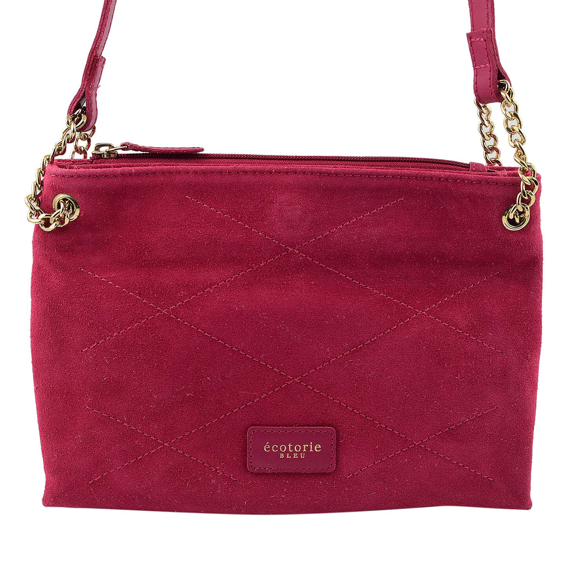 Closeout - Ecotorie Genuine Leather Leopard Printed Crossbody Bag With Chain Shoulder Strap - Fuchsia 7626128 1