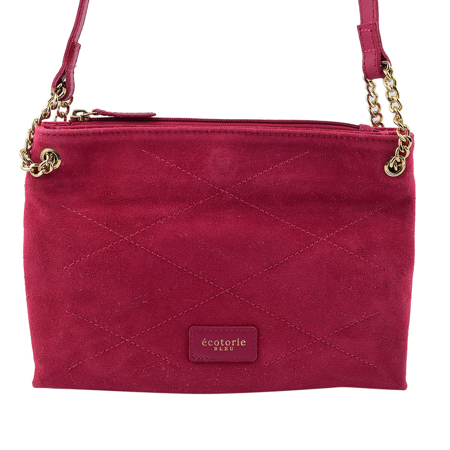 Closeout - Ecotorie Genuine Leather Leopard Printed Crossbody Bag With Chain Shoulder Strap - Fuchsia 7626128 1