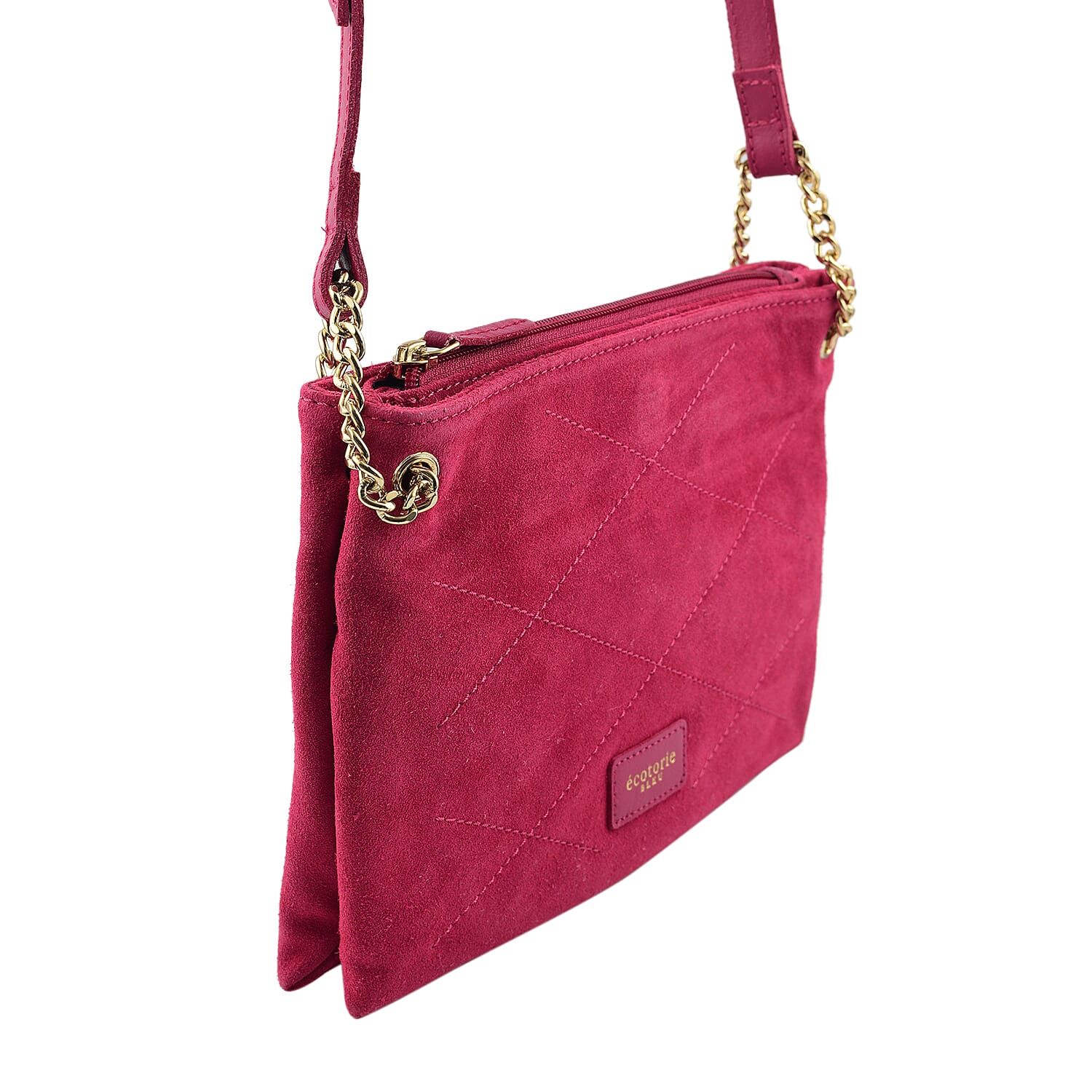 Closeout - Ecotorie Genuine Leather Leopard Printed Crossbody Bag With Chain Shoulder Strap - Fuchsia 7626128 3
