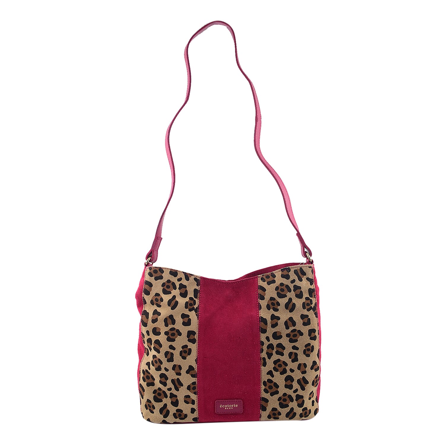 Closeout - Ecotorie Genuine Leather Leopard Printed Crossbody Bag With Shoulder Strap - Fuchsia 7626146 0
