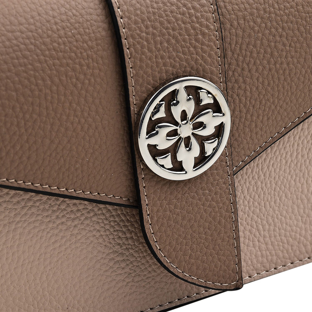 KTD by Kenzo Takada Leather Crossbody Bag with Embossed Monogram - Beige