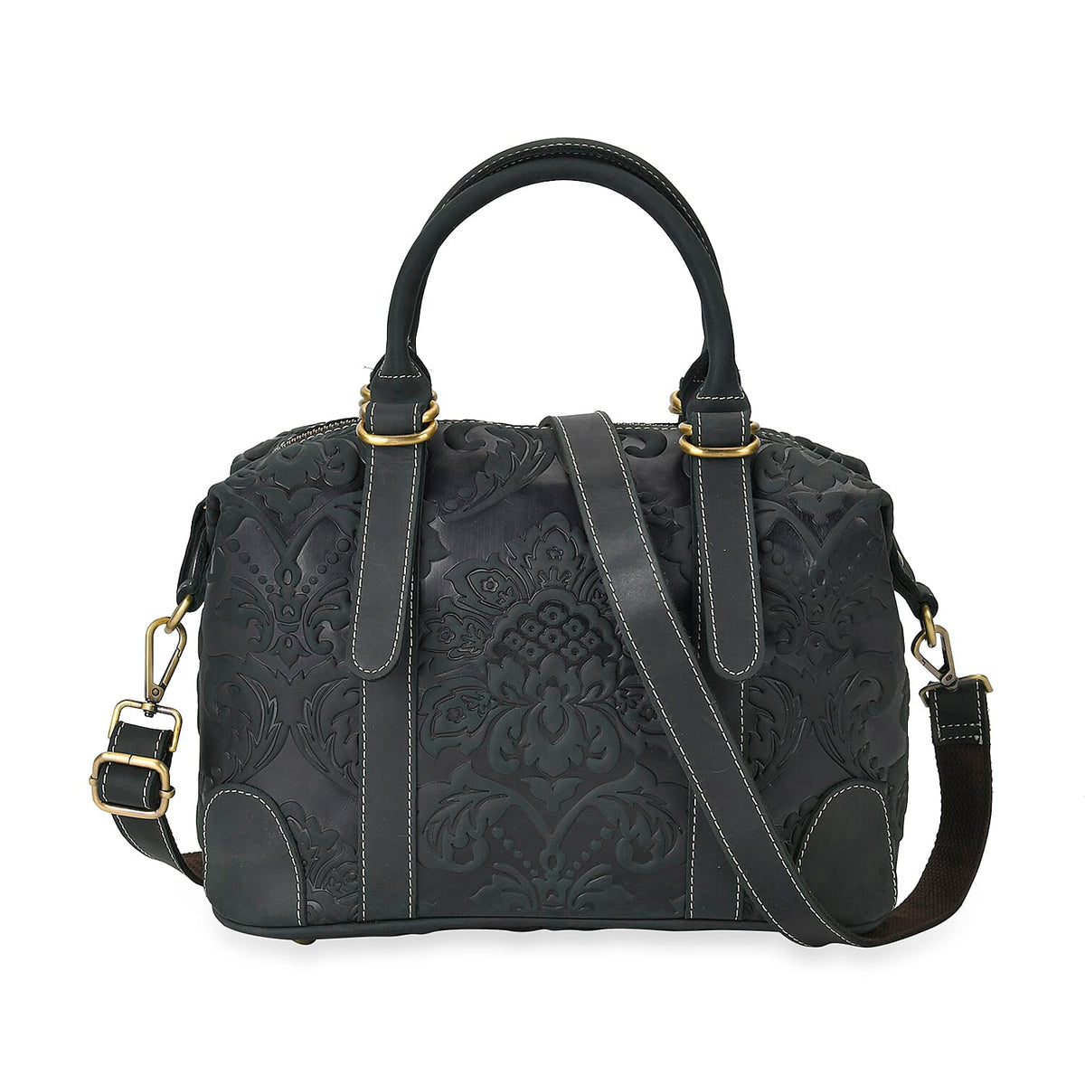 Genuine Leather Convertible Vintage Style Bag with Embossed Damask 7852618 0